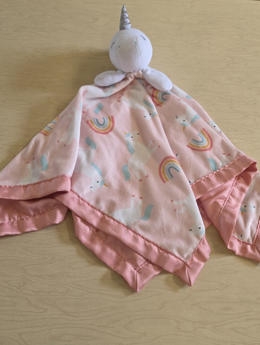 LULLABY LANE LARGE UNICORN LOVEY RAINBOW PINK AND WHITE SECURITY BLANKET